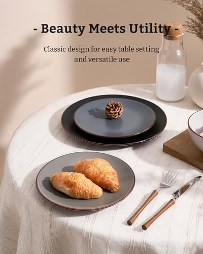 Famiware Venus Plates and Bowls Sets with Rim, Stoneware Dinnerware for 8
