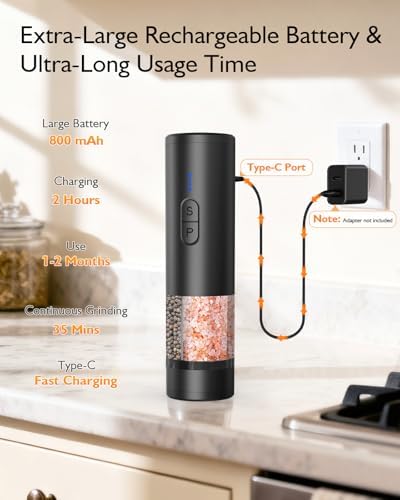 Electric Salt and Pepper Grinder Set, 2 in 1, USB Rechargeable