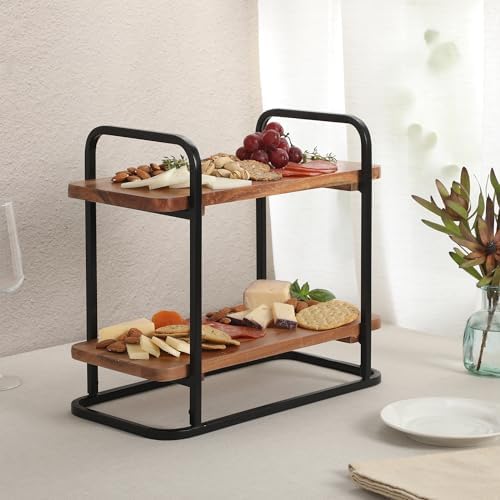Gibson Home Gracious Dining 2-Tier Wooden Serving Tray with Metal