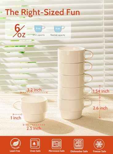 Sweese Porcelain Espresso Cups Set of 6, White
