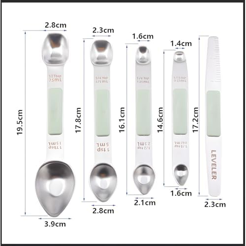 Stainless Steel Magnetic Measuring Spoon Set of 5 with,Metal Teaspoon