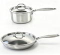 Stainless Steel Pots and Pans Set,12" Tri-Ply Frying Pan with Lid(25% Thicker–Warp Resistant) 2QT Saucepan,Even Heat PFOA-Free & PTFE-Free,Oven & Dishwasher Safe,Induction Compatible