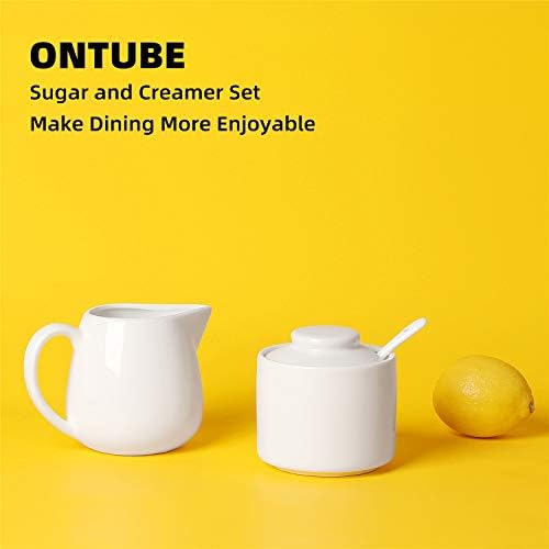 ONTUBE Porcelain Sugar Bowl and Creamer Set of 3, White