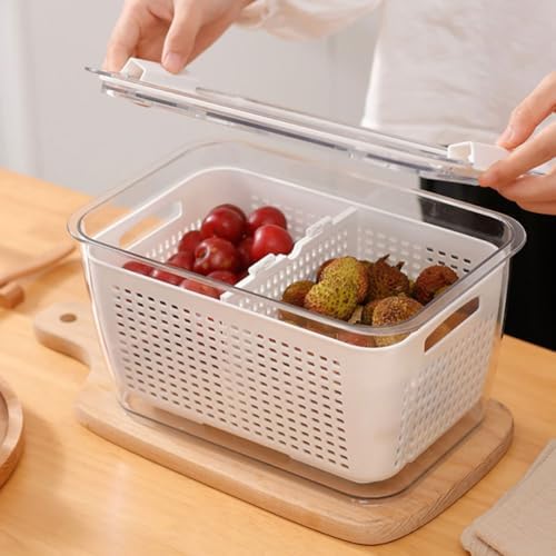 2pcs Refrigerator Fruit Vegetable Storage Container with Drain Basket