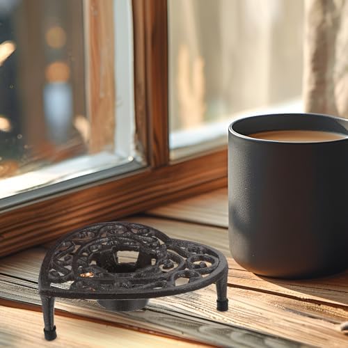 Cast Iron Teapot Warmer Tripod Stand, Decorative Trivet Heart Shaped