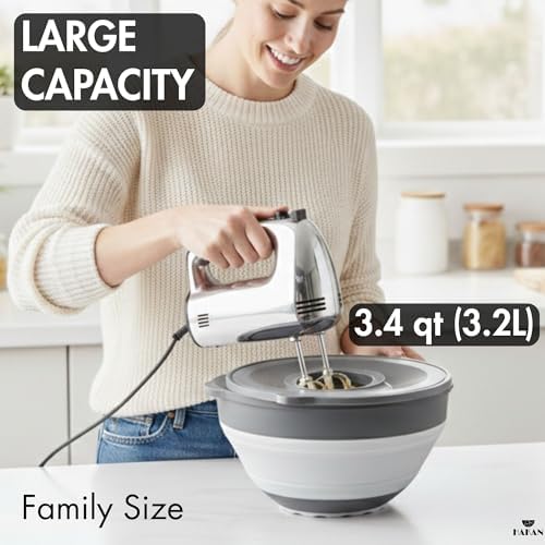 Hakan Collapsible Mixing Bowl with Lid | 3.3QT Silicone & Plastic
