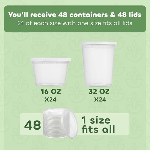48 Sets Plastic Food Storage Containers with Lids, 16oz & 32oz