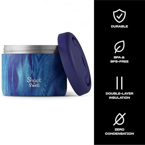 S'nack by S'well Stainless Steel Food Container, 24 Oz, Azure Forest