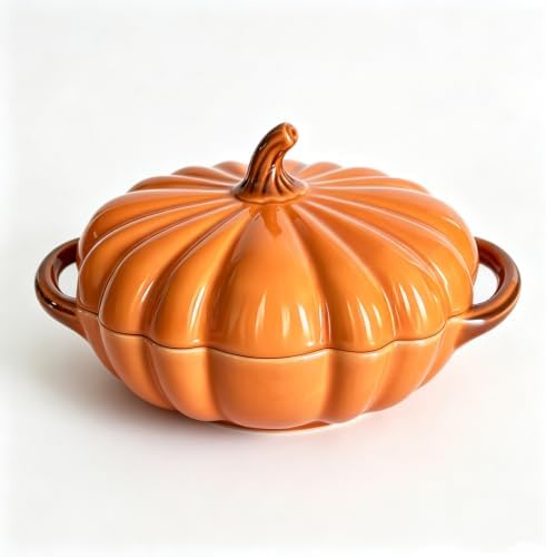 Pumpkin Casserole Dish with Lid, Orange, Oven Safe,8.3" x 2.4"
