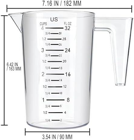 4 Cup/32 Oz Measuring Cups, Clear, Strong Food Grade Liquid Measure