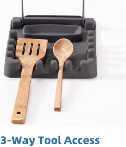 Silicone Utensil Rest with Foldable Stainless Steel Lid Holder