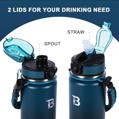 TOPBADE 32oz Insulated Water Bottle with Straw Lid & Spout Lid &