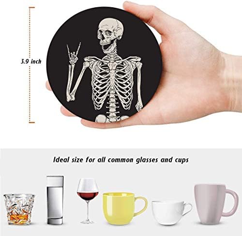Britimes Skeleton Coasters for Drinks, Set of 6, Ceramic Stone, Black