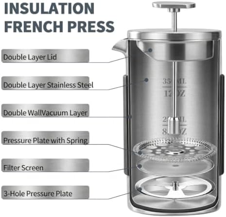 12 oz Stainless Steel French Press Coffee Maker