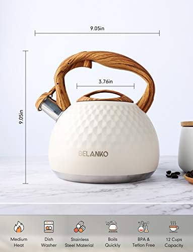 BELANKO 2.7 Quart Stainless Steel Tea Kettle, Milk White