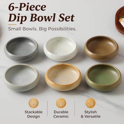 Ceramic Dipping Bowls Set of 6, 3 oz Sauce cups Bowls with Speckled