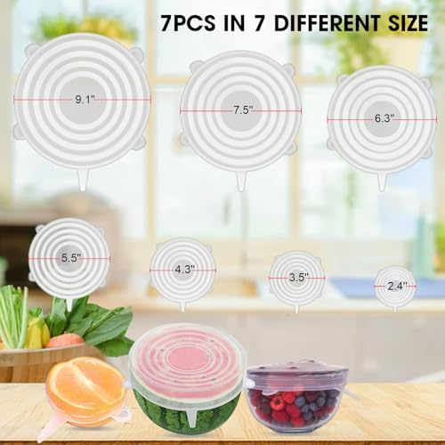 Reusable Silicone Stretch Lids, 7-Piece Elastic Bowl Covers