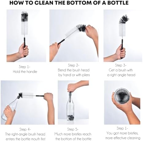 ALINK 3-Pack Long Black Bottle Cleaning Brush for Narrow Neck