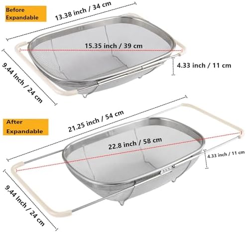 AJIODA Over The Sink Colander, 6 Quarts Stainless Steel Oval Colander