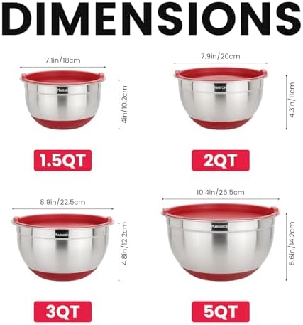 MARSKITOP Stainless Steel Mixing Bowls with Lids Set, Size 5, 3, 2