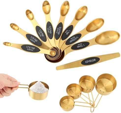 13Pcs Magnetic Measuring Spoons Set,Gold Stainless Steel Measuring