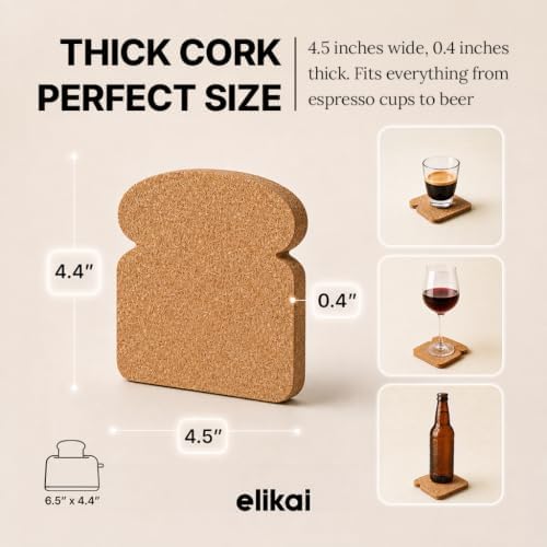 ELIKAI Cork Coasters Set of 4, Absorbent & Heat-Resistant Drink Holder