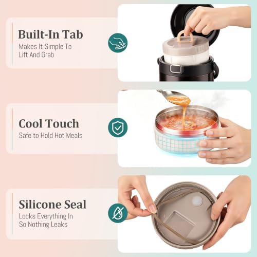 67oz Thermos for Hot Food, 3-Bowl Insulated Food Container for Work