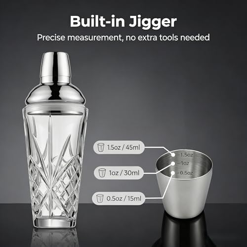 18.5oz Crystal Cocktail Shaker with Muddler Spoon and Jigger Cap-Leak