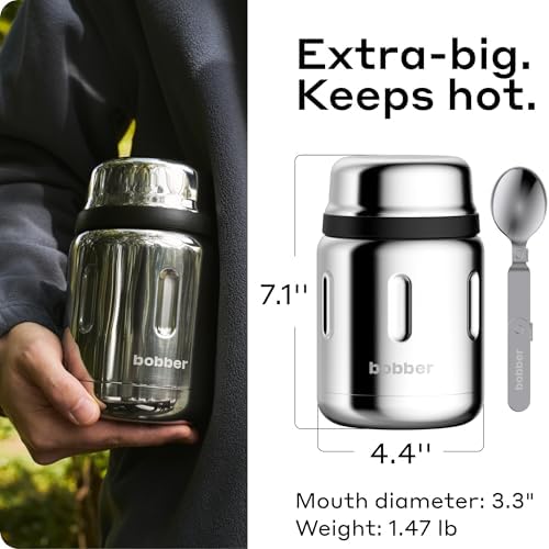 BOBBER 24 Oz Stainless Steel Thermo Food Jar with Folding Spoon and