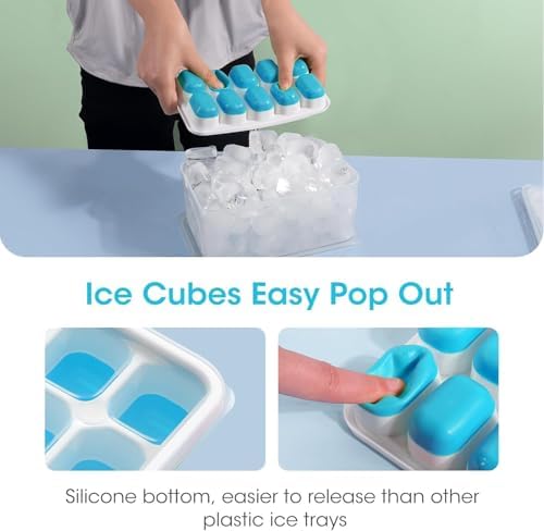DOQAUS Ice Cube Tray with Lid and Bin,4 Pack Ice Cube Trays for
