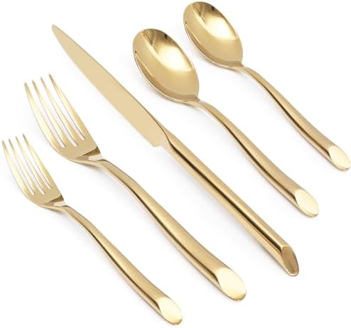 Gold 20-Piece Silverware Set with Handle, Stainless Steel Flatware