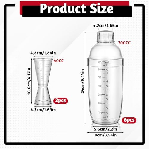 8 Pack Cocktail Shaker Set, 6 Pcs 24 oz Drink Shaker 2 Pcs