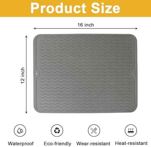 Silicone Dish Drying Mat,Silicone Grill Mat, Grey,12" x 16"