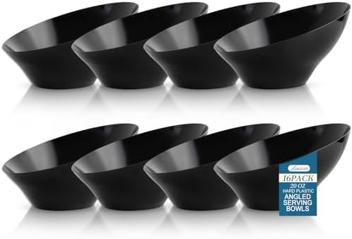 Liacere 16Pcs 20oz Black Plastic Serving Bowls Angled for