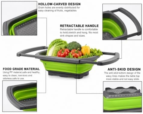Collapsible Silicone Colander Set, 3-Piece Kitchen Strainer Set with