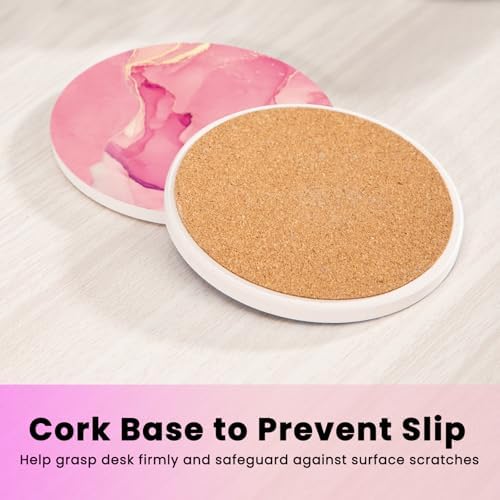 Pink Ceramic Coasters Set of 4 with Gold Holder, Cute Coasters
