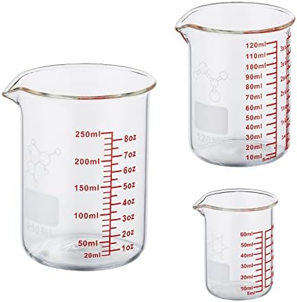 Ackers Mini Glass Measuring Beaker Set, Borosilicate, 2oz 4oz 8oz