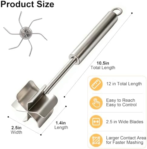 304 Stainless Steel Meat Chopper & Potato Masher, 6 Blade