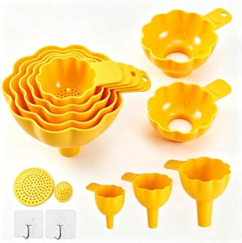 9 Pcs Kitchen Funnel Set, 5 Sizes, Wide & Narrow Mouth, 2 Filters, 2