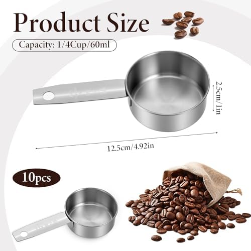 10 Pcs 1/4 Cup Scoop, 60ml/2oz Stainless Steel Measuring Spoons Metal