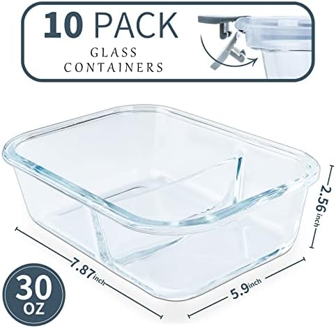 KOMUEE 10 Packs 30oz Glass Meal Prep Containers
