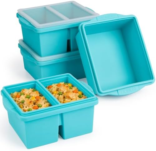 XOMOO Silicone Freezer Trays with Lids, 1 & 2‐Cup Portion, 4 Pack