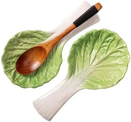 2 Pack Ceramic Spoon Rest, Cute Chinese Cabbage (Bok Choy) Shaped