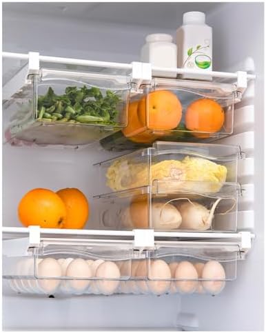 Agatige Pull Out Fridge Organizer, Plastic Fridge Drawer Organizer