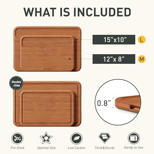 2 Packs Wood Cutting Board, Carbonized Bamboo Cutting Boards Set With