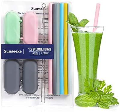 Sunseeke Silicone Straws Reusable - Odorless, 12 Standard Drinking