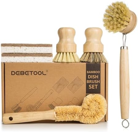 DEBETOOL 6-Piece Bamboo Dish Brush Set