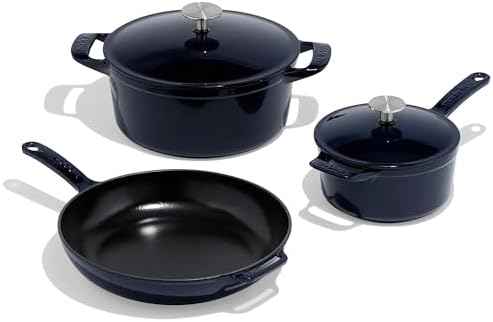 Made In Cookware - 5 Pc Enameled Cast Iron Set - Blue - Includes Dutch