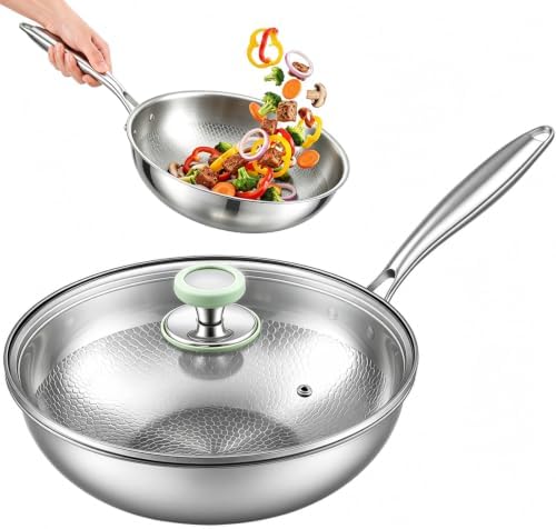 LemonRoad Titanium Wok 12" Hammered Titanium Pans for Cooking