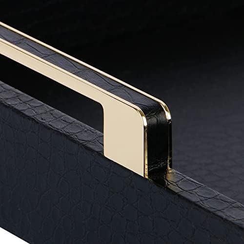 Luxury Faux Leather Serving Tray with Gold Handles, Black, 16x12